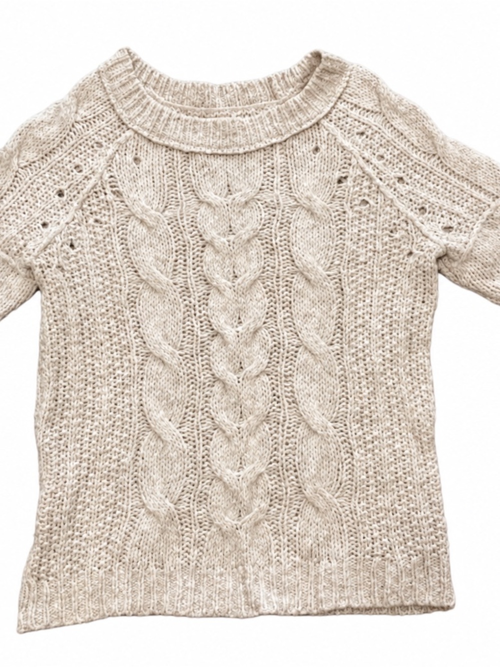 LOFT Cream Cable Knit Raglan Sweater – Chunky Textured Pullover